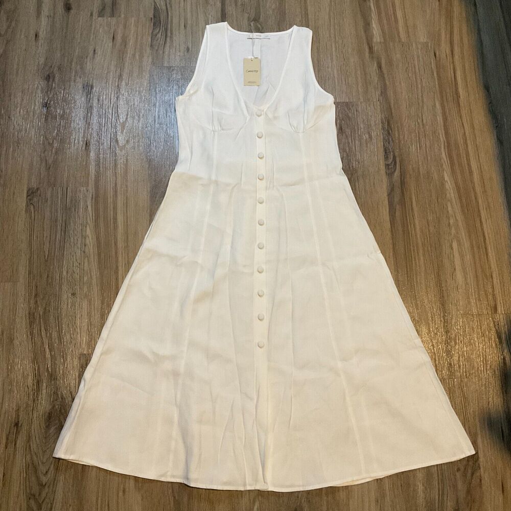 NWT MNG Mango Buttoned‎ Bow Dress White Midi Size 6 New